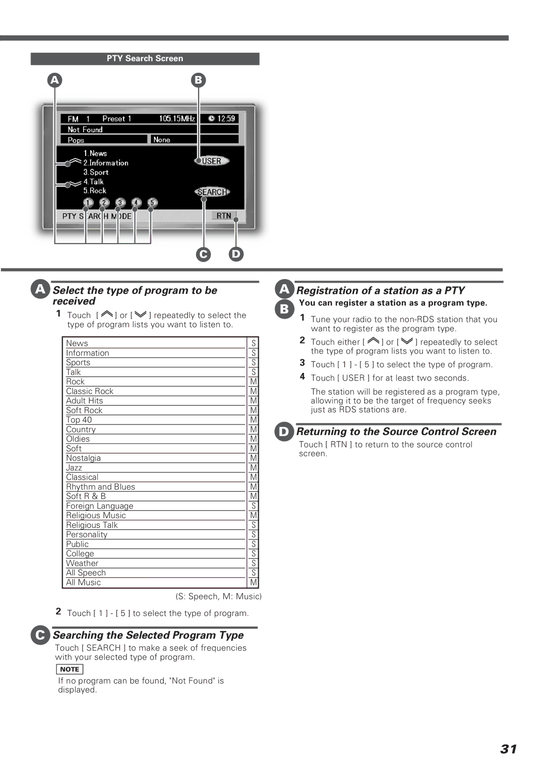 Kenwood KVT-911DVD instruction manual Select the type of program to be received, Registration of a station as a PTY 