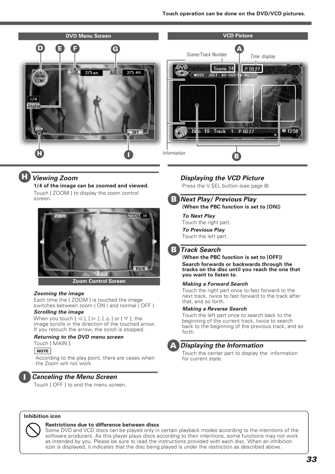 Kenwood KVT-911DVD instruction manual Viewing Zoom, Displaying the VCD Picture, Next Play/ Previous Play, Track Search 