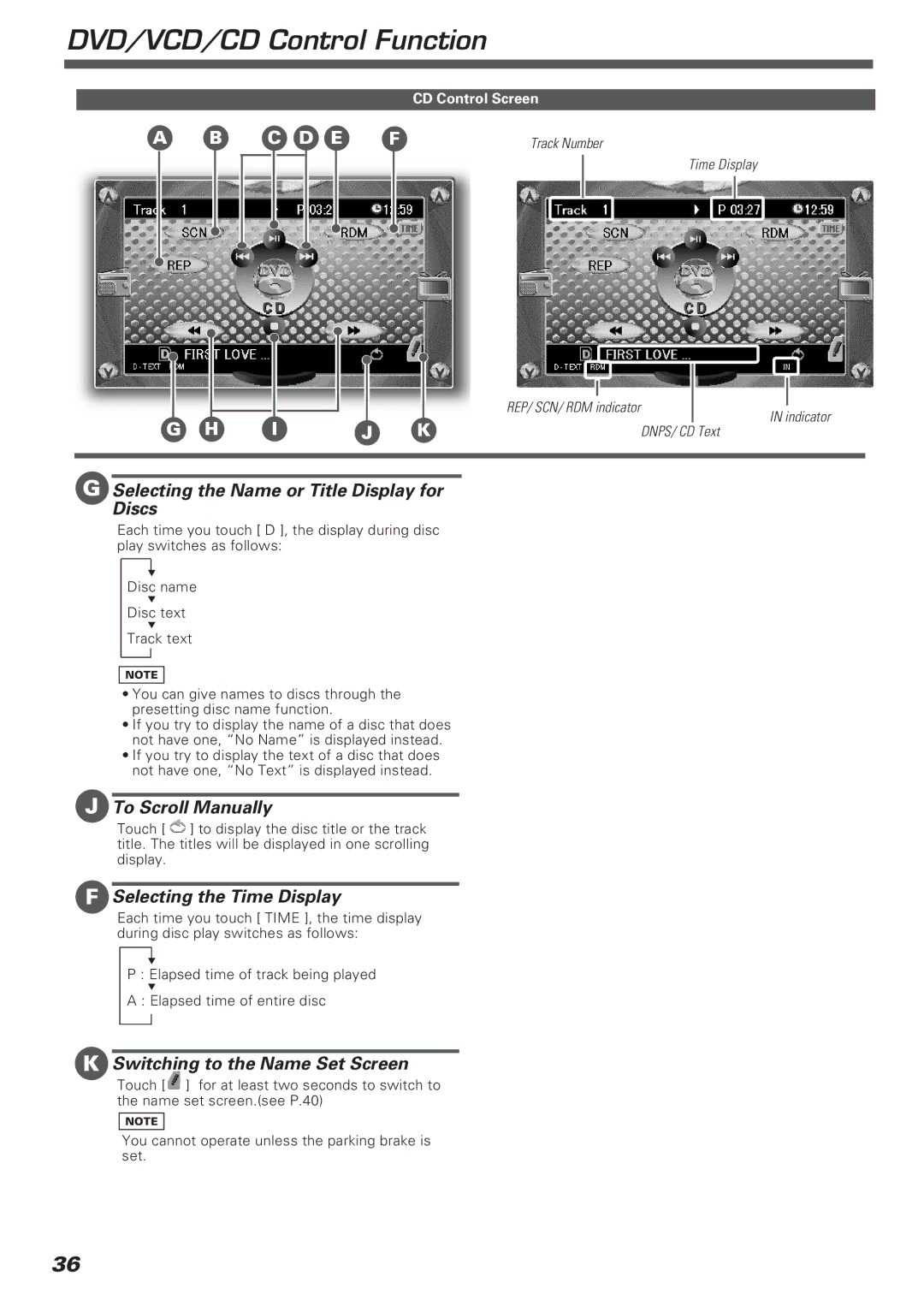 Kenwood KVT-911DVD Selecting the Name or Title Display for Discs, To Scroll Manually, Selecting the Time Display 