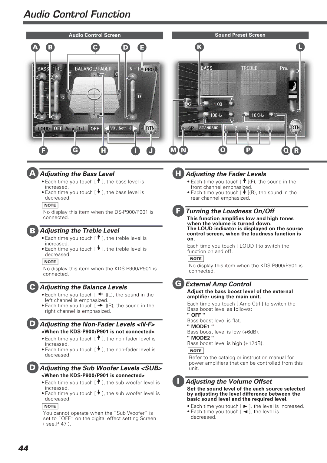 Kenwood KVT-911DVD instruction manual Audio Control Function 