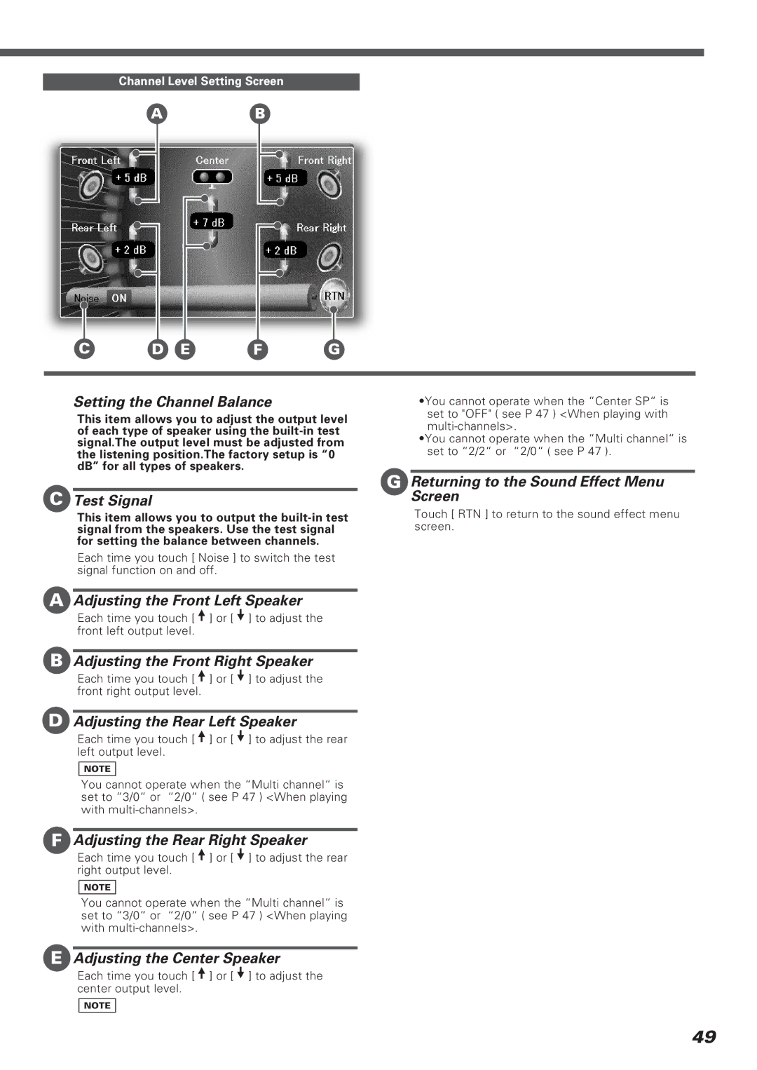 Kenwood KVT-911DVD instruction manual Setting the Channel Balance, Test Signal, Adjusting the Front Left Speaker 