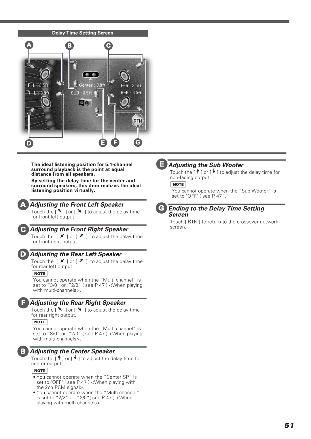 Kenwood KVT-911DVD instruction manual Adjusting the Sub Woofer, Delay Time Setting Screen 