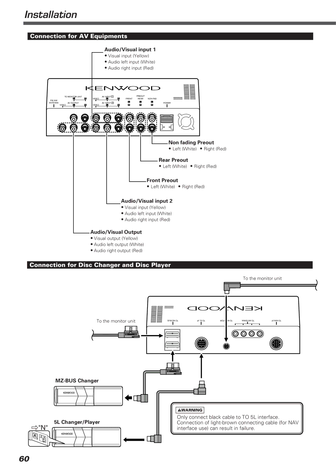 Kenwood KVT-911DVD instruction manual Connection for AV Equipments, Connection for Disc Changer and Disc Player 