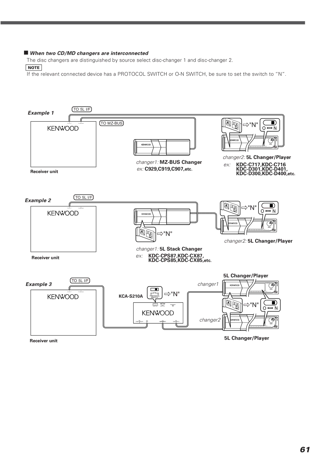 Kenwood KVT-911DVD instruction manual When two CD/MD changers are interconnected, Example 