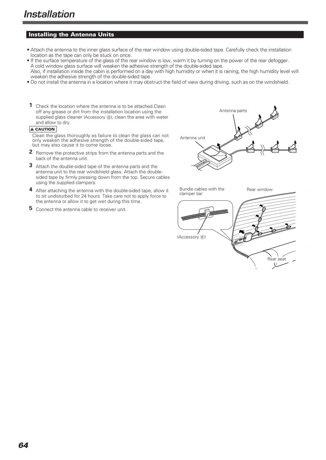 Kenwood KVT-911DVD instruction manual Installing the Antenna Units, Connect the antenna cable to receiver unit 