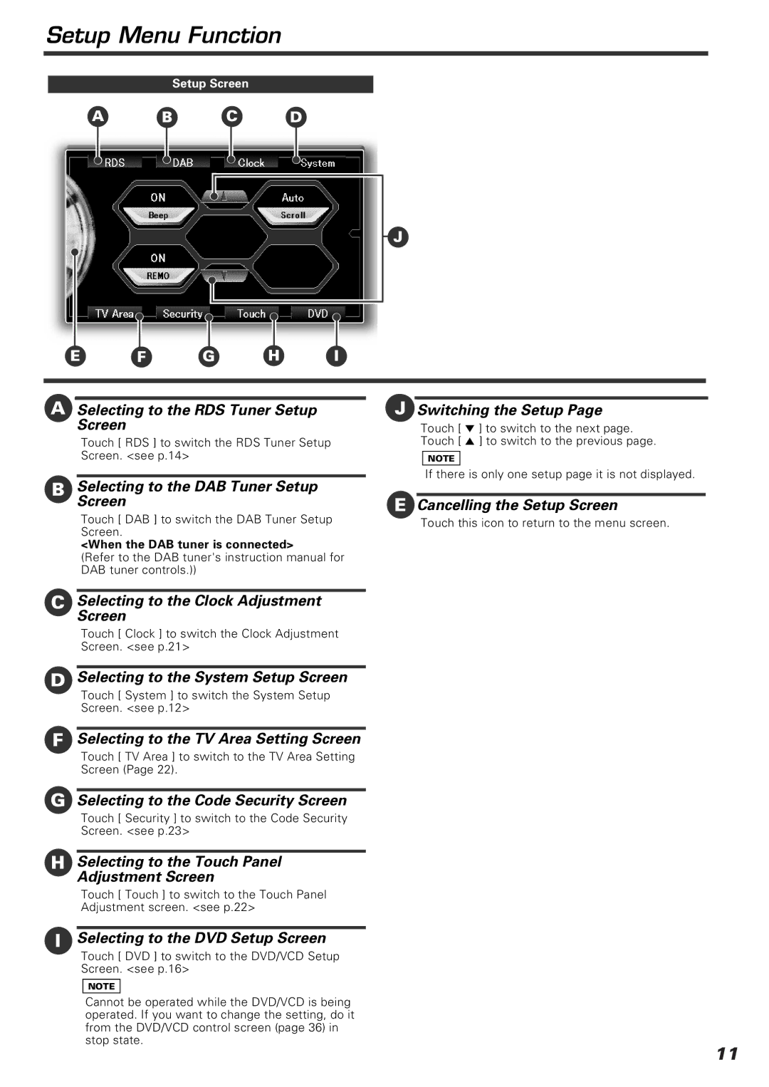 Kenwood KVT-920DVD instruction manual Setup Menu Function 