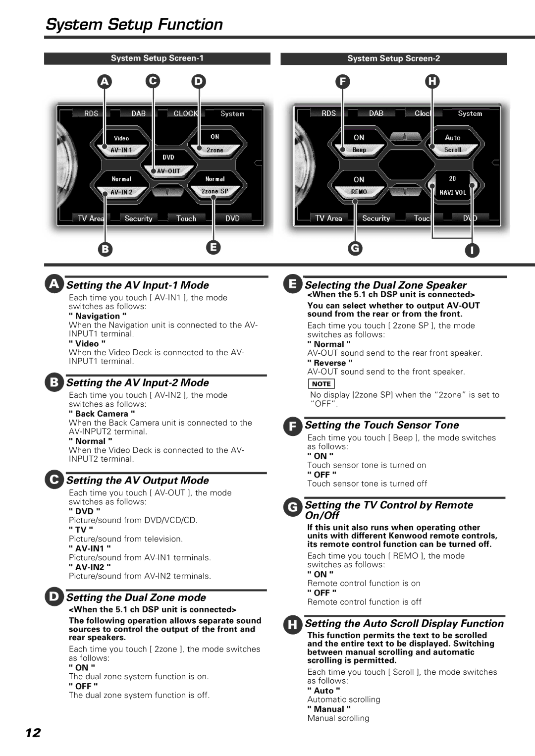 Kenwood KVT-920DVD instruction manual System Setup Function 