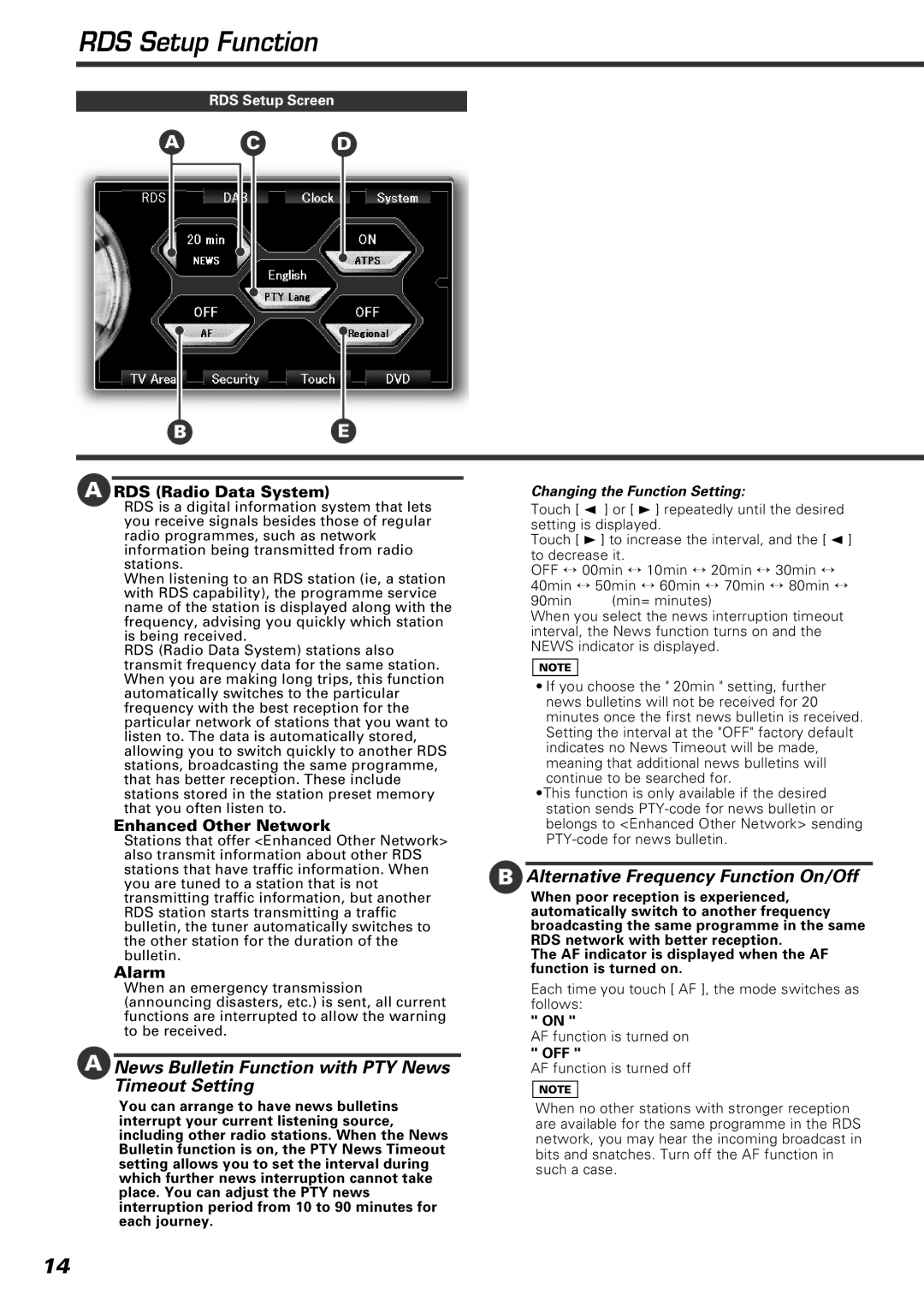 Kenwood KVT-920DVD instruction manual RDS Setup Function, Alternative Frequency Function On/Off, RDS Radio Data System 