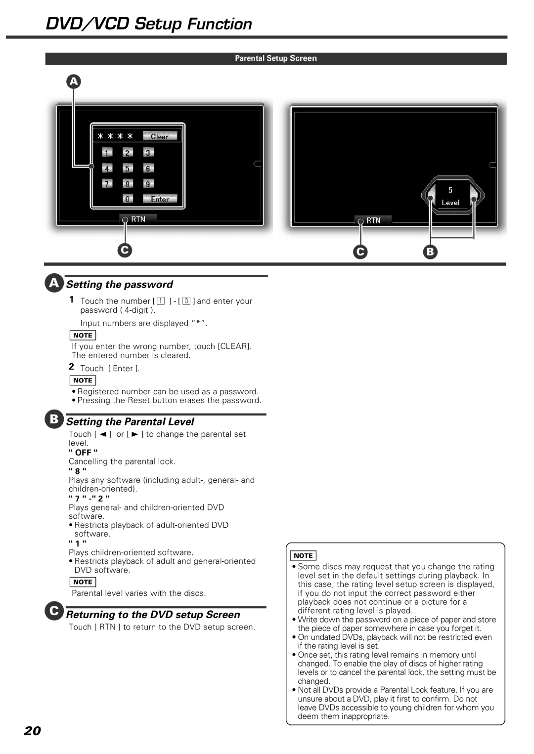 Kenwood KVT-920DVD instruction manual Setting the password, Setting the Parental Level 