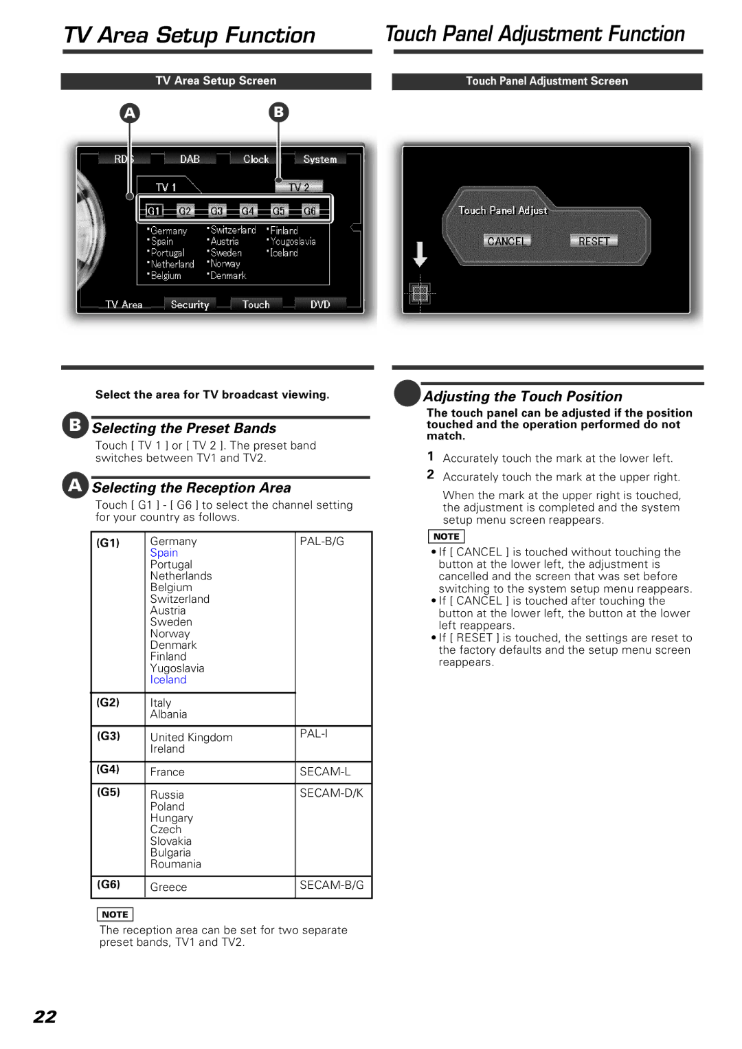 Kenwood KVT-920DVD instruction manual TV Area Setup Function, Selecting the Preset Bands, Selecting the Reception Area 