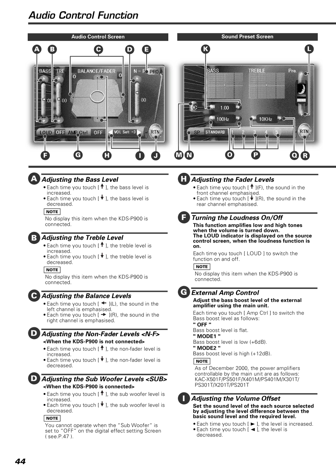 Kenwood KVT-920DVD instruction manual Audio Control Function 