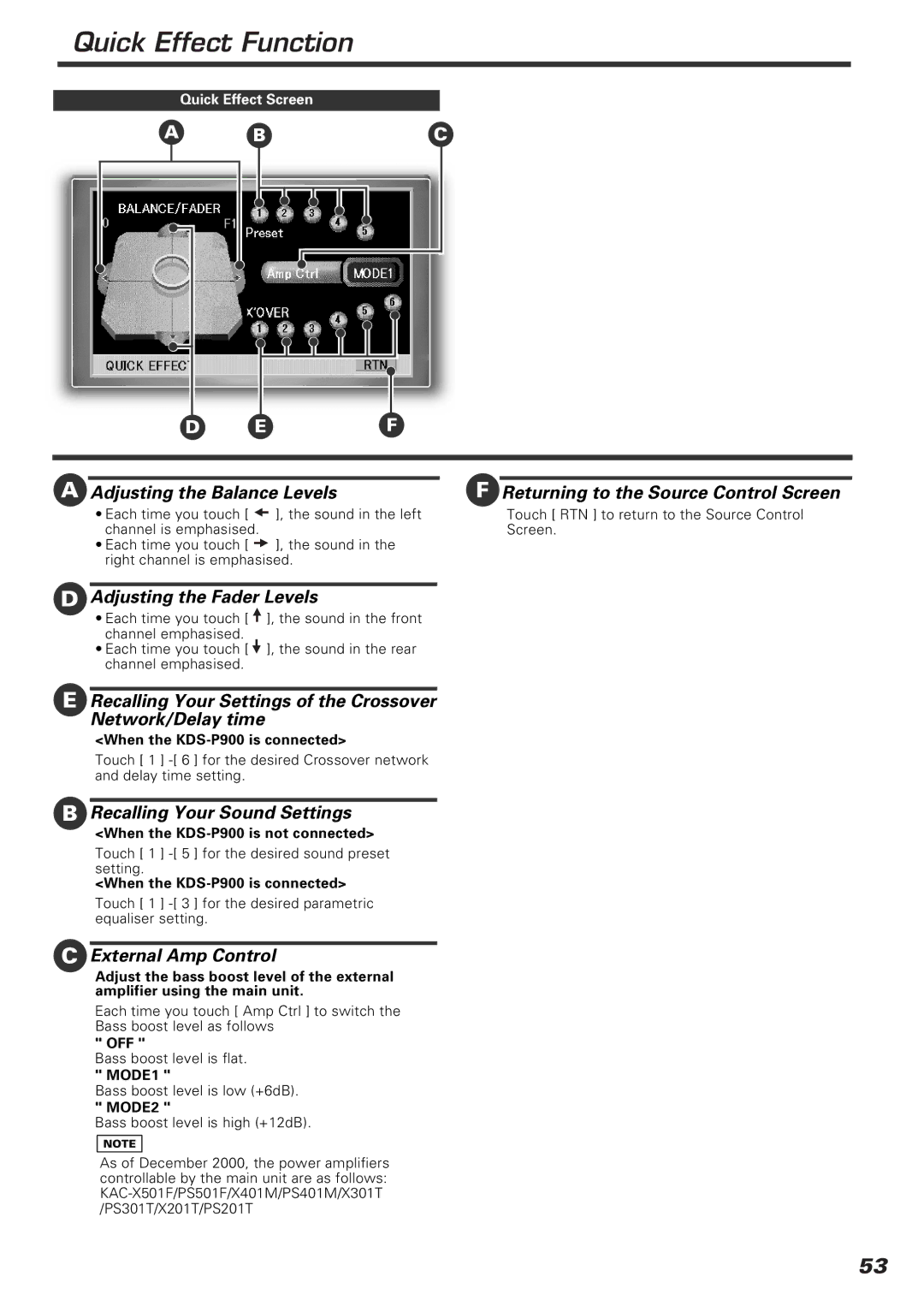 Kenwood KVT-920DVD instruction manual Quick Effect Function, Recalling Your Settings of the Crossover Network/Delay time 