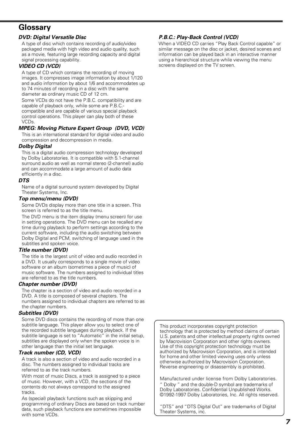 Kenwood KVT-920DVD instruction manual Glossary 