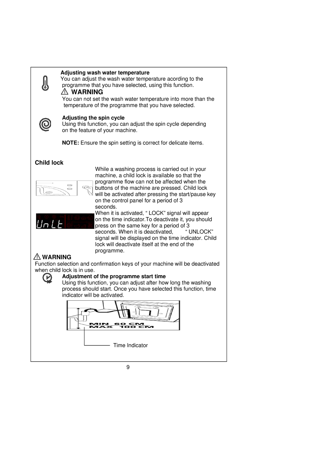 Kenwood KVWA146SL user manual Child lock, Adjusting wash water temperature 