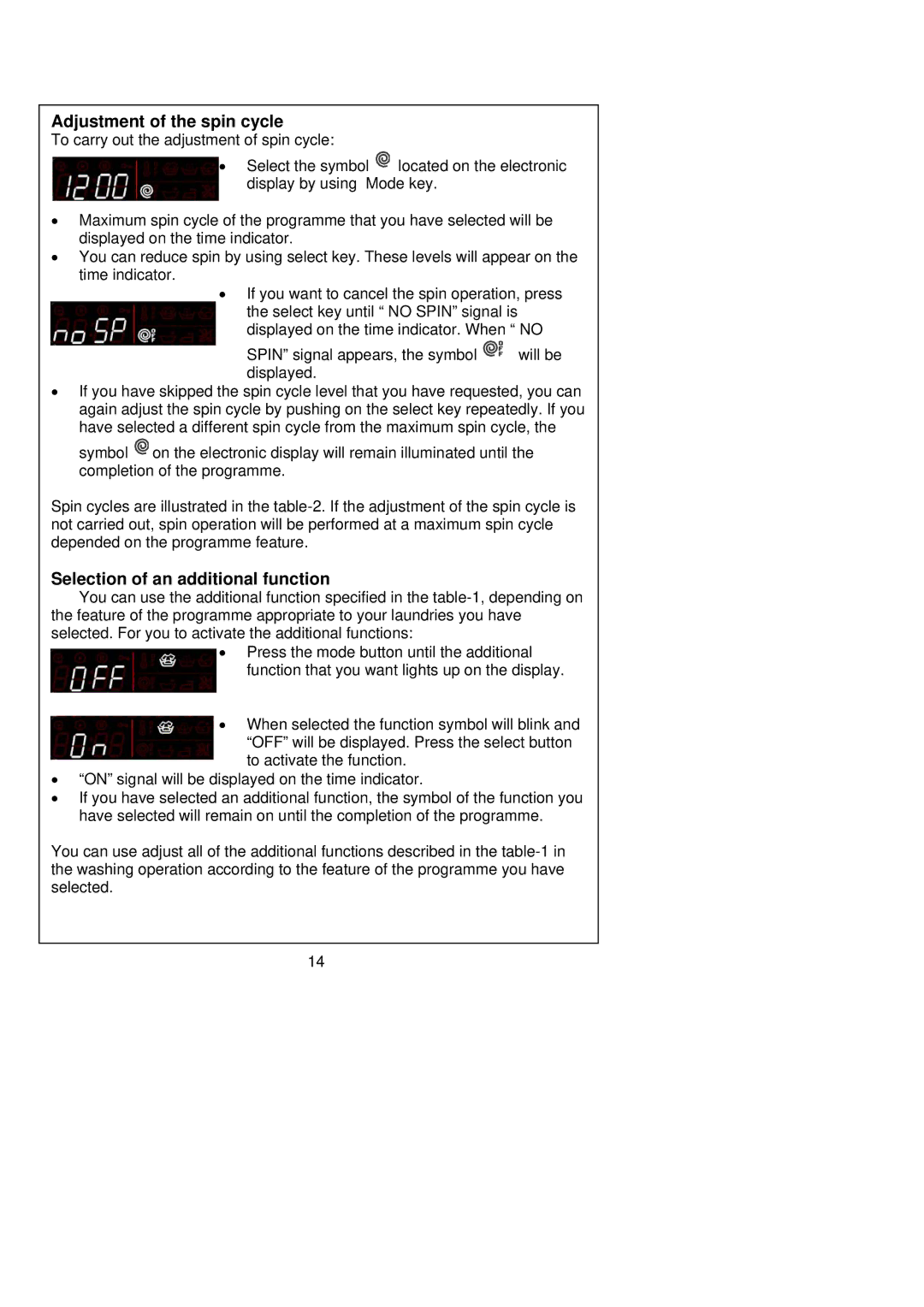 Kenwood KVWA146SL user manual Adjustment of the spin cycle, Selection of an additional function 