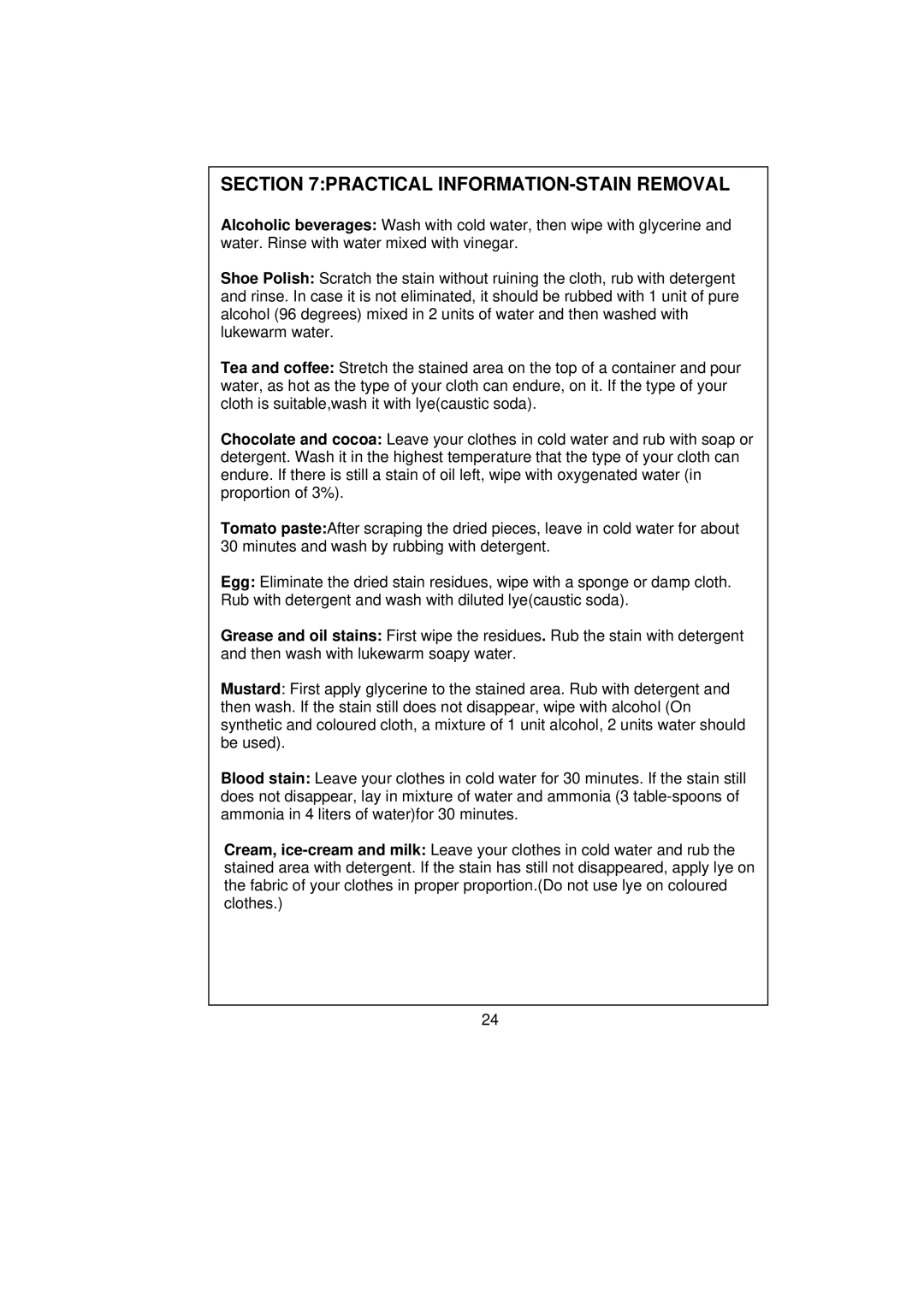 Kenwood KVWA146SL user manual Practical INFORMATION-STAIN Removal 