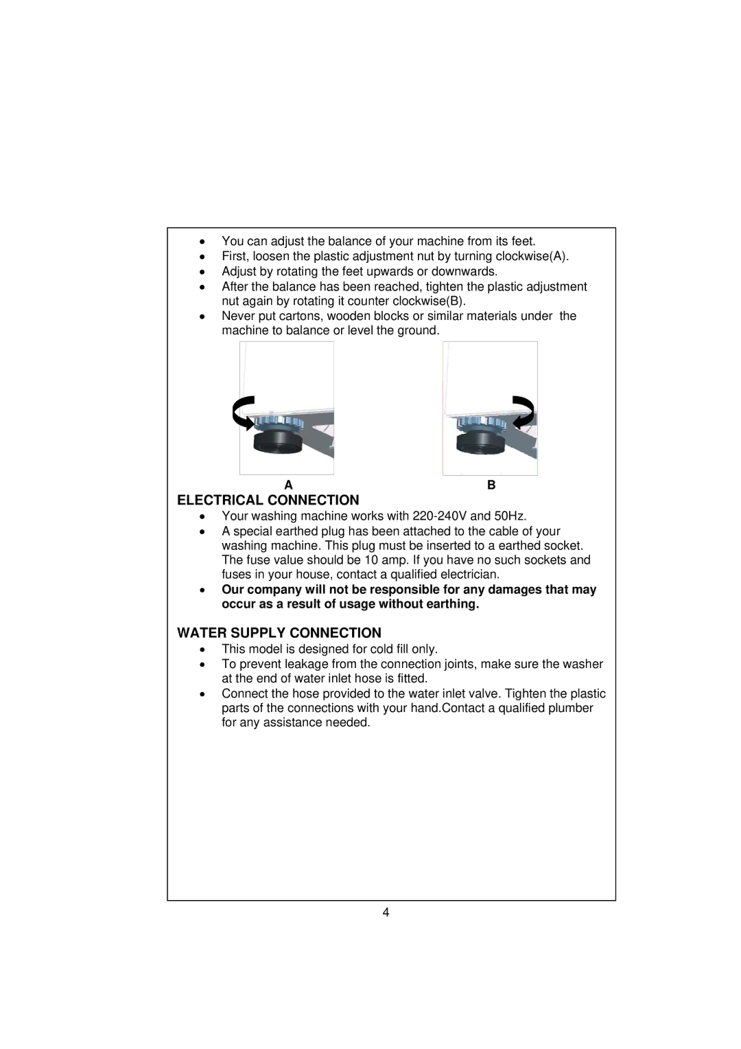 Kenwood KVWA146SL user manual Electrical Connection, Water Supply Connection 