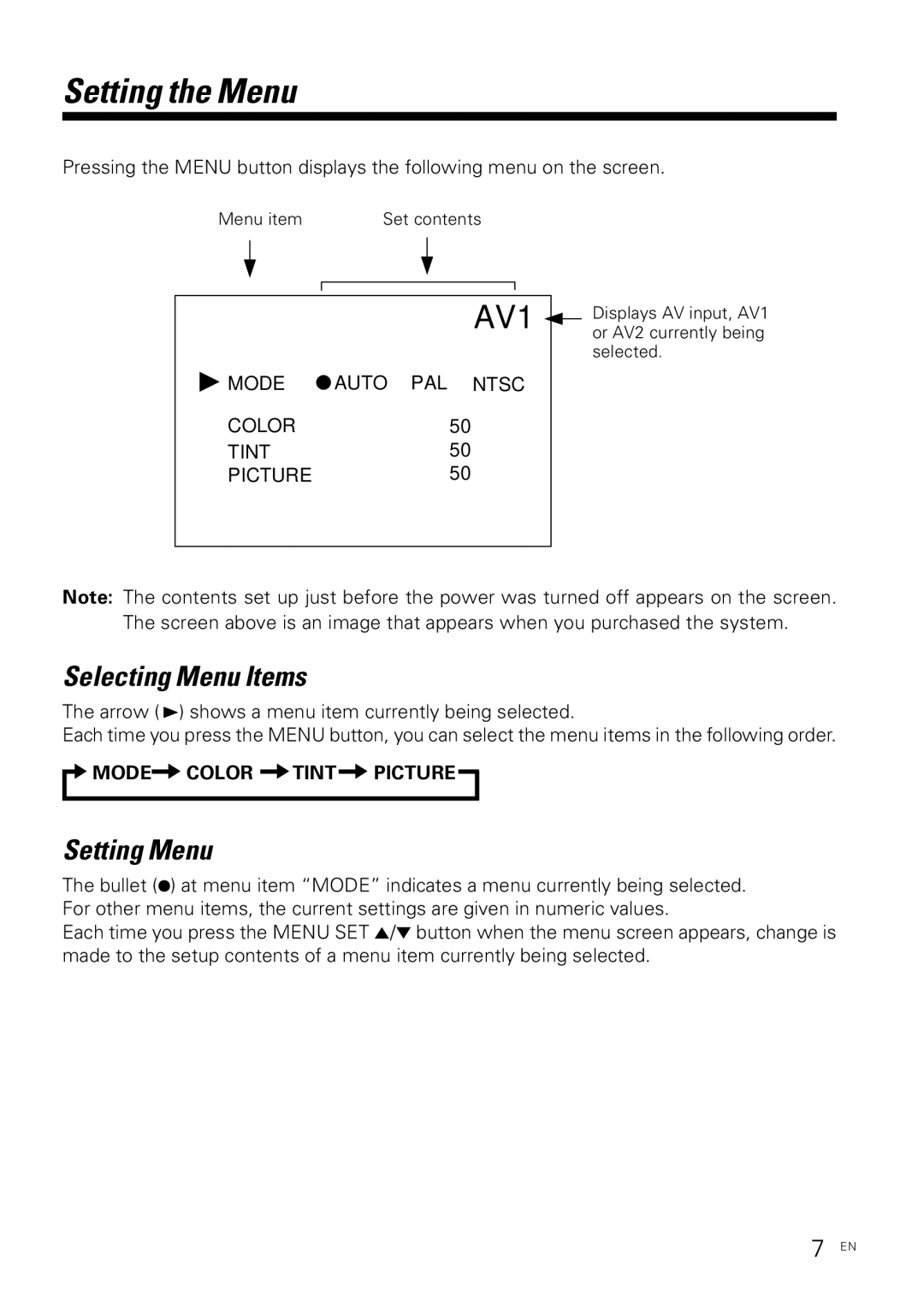 Kenwood KVX-5 instruction manual Setting the Menu, Selecting Menu Items, Setting Menu 