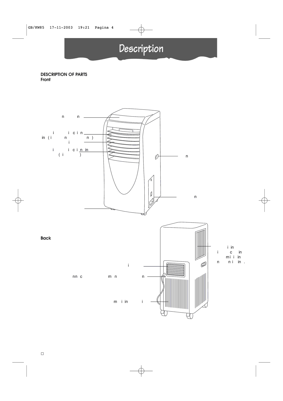 Kenwood KW85 manual Description of Parts 