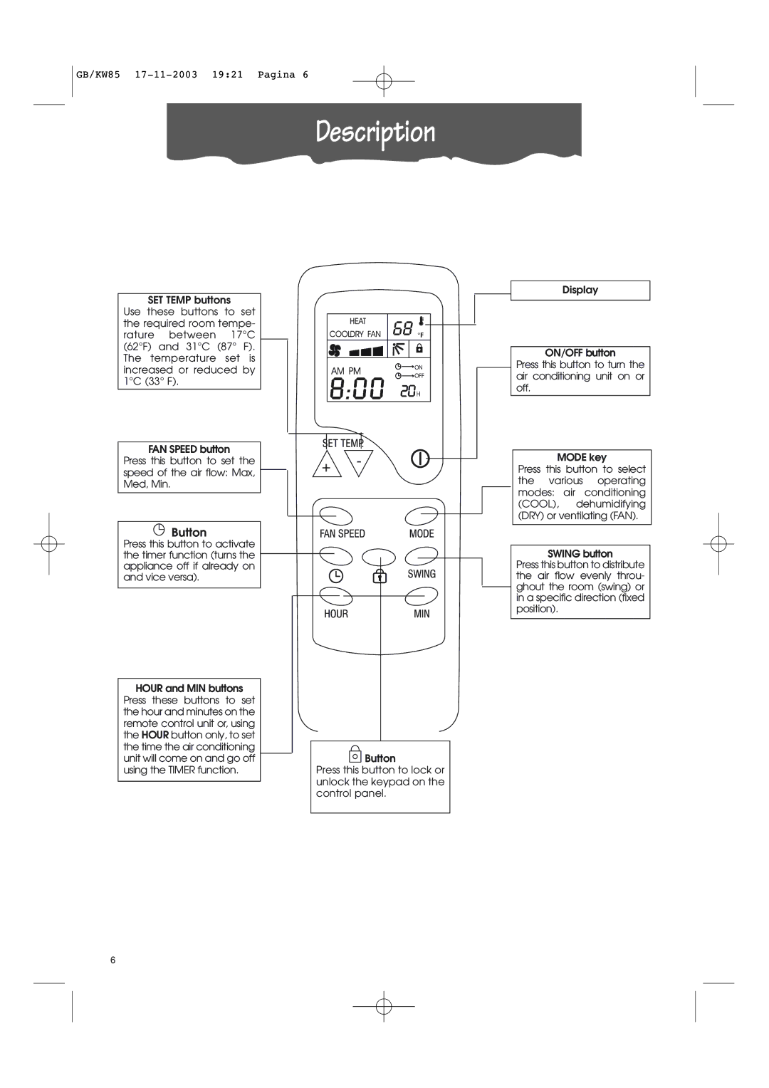 Kenwood KW85 manual Button 