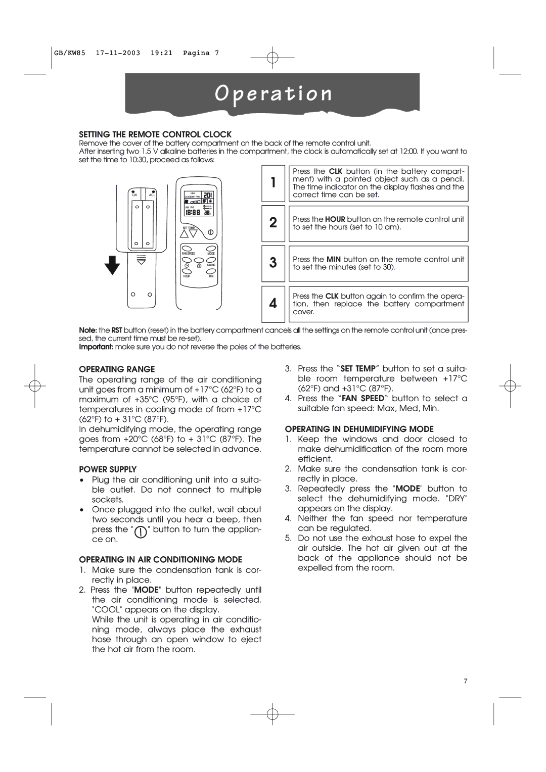 Kenwood KW85 manual E r a t i o n 