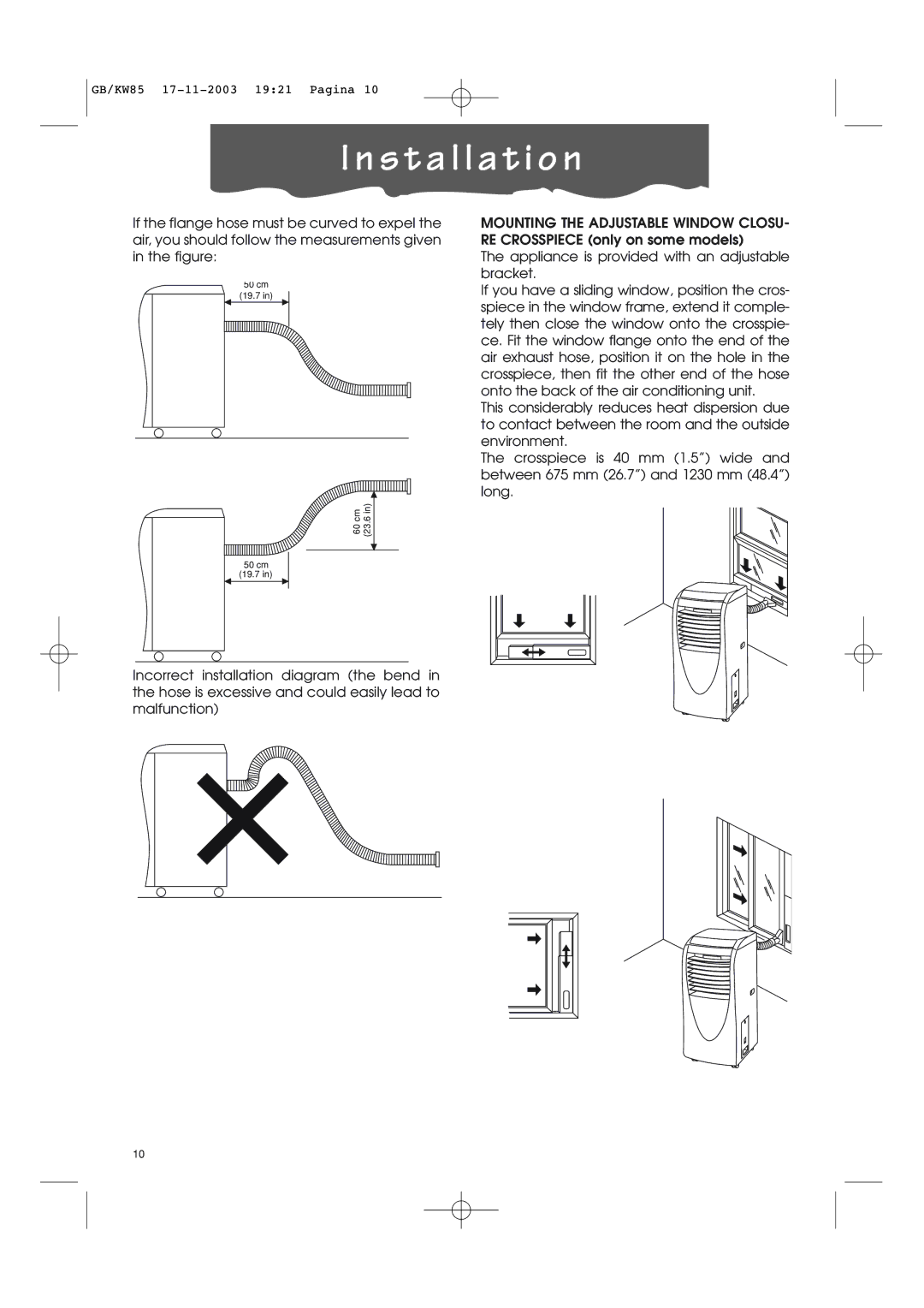 Kenwood KW85 manual 50 cm 19.7 60 cm 23.6 