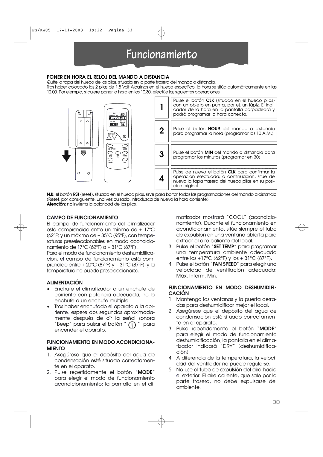 Kenwood KW85 manual Funcionamiento 