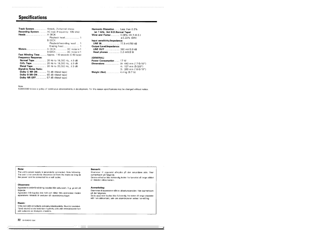 Kenwood KX-W4040 manual 