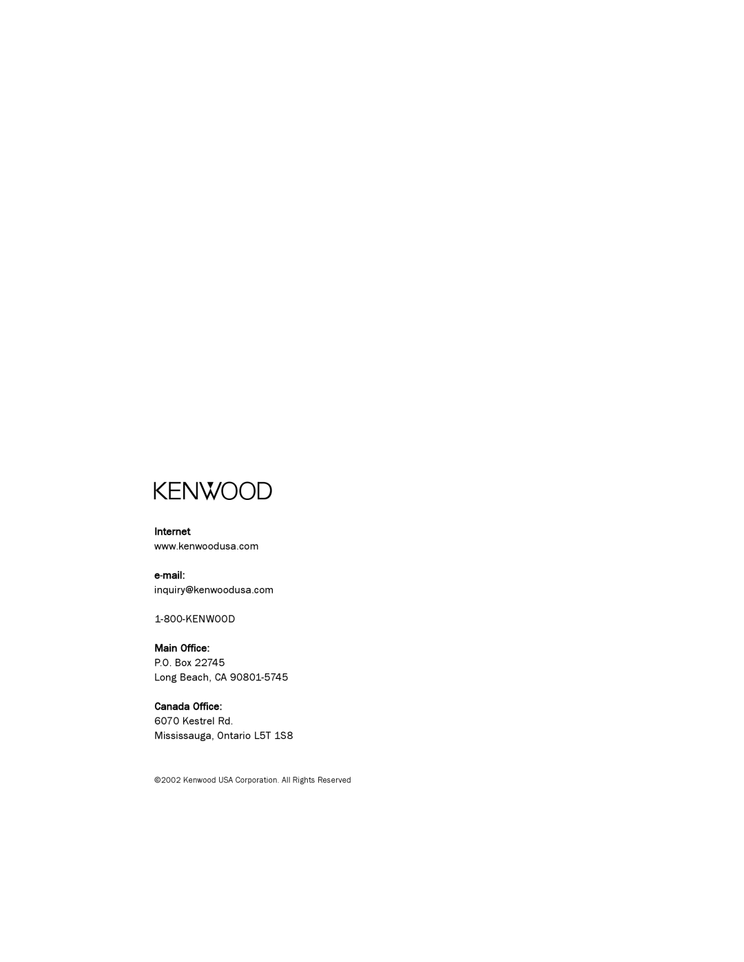 Kenwood LCD Remote Control manual Internet Mail inquiry@kenwoodusa.com 