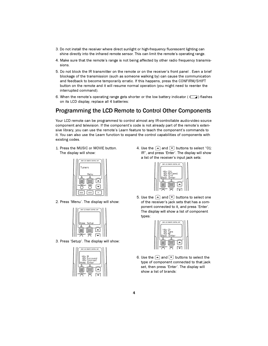 Kenwood LCD Remote Control manual Programming the LCD Remote to Control Other Components 