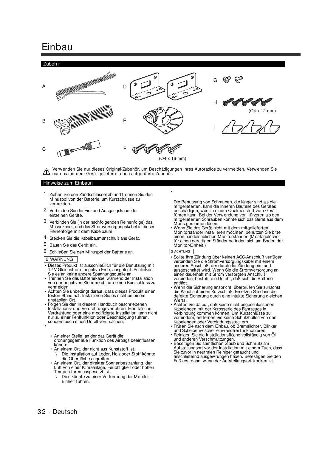 Kenwood LZ-7500 instruction manual Zubehör, Hinweise zum Einbaun 