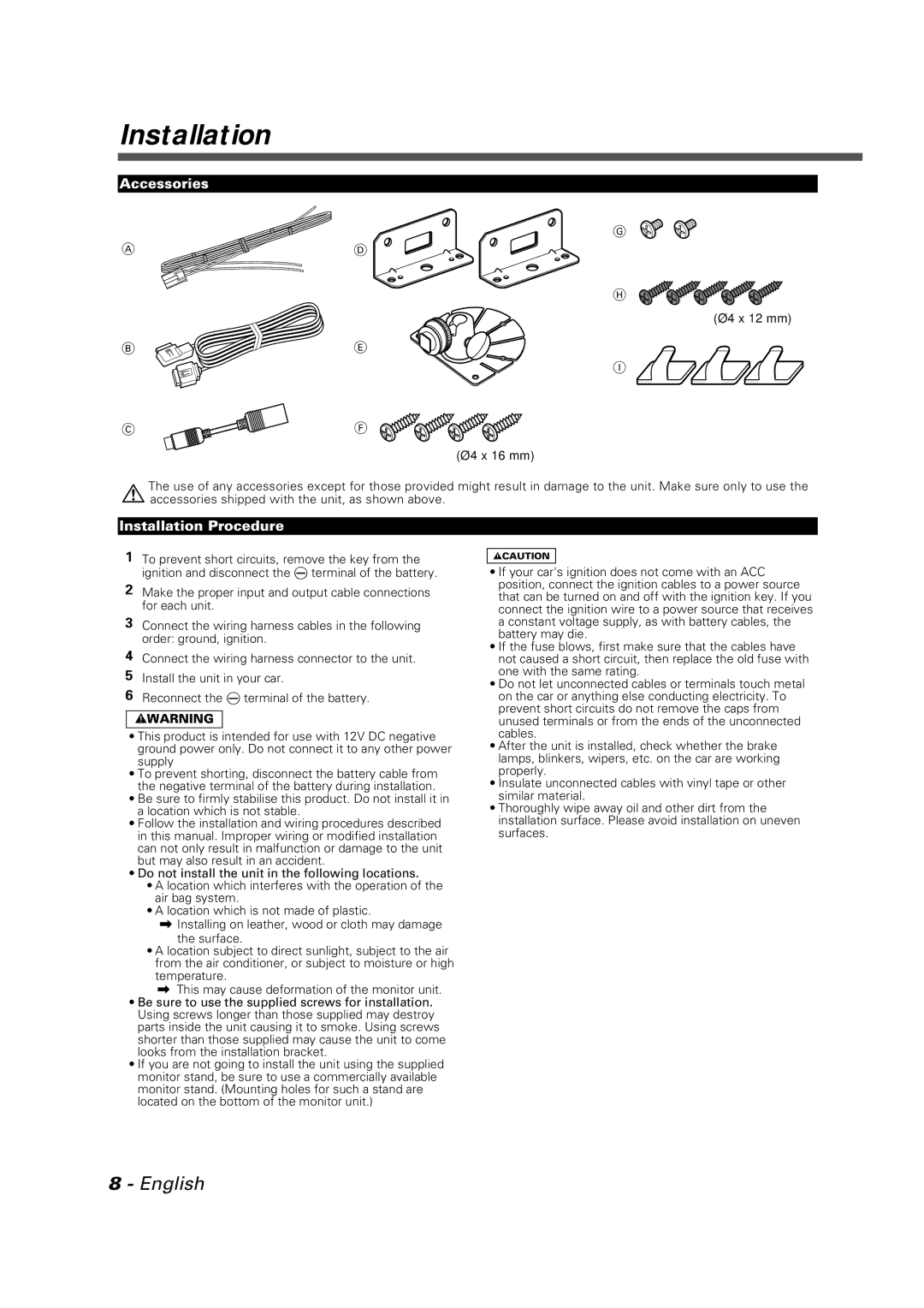 Kenwood LZ-7500 instruction manual Accessories, Installation Procedure 