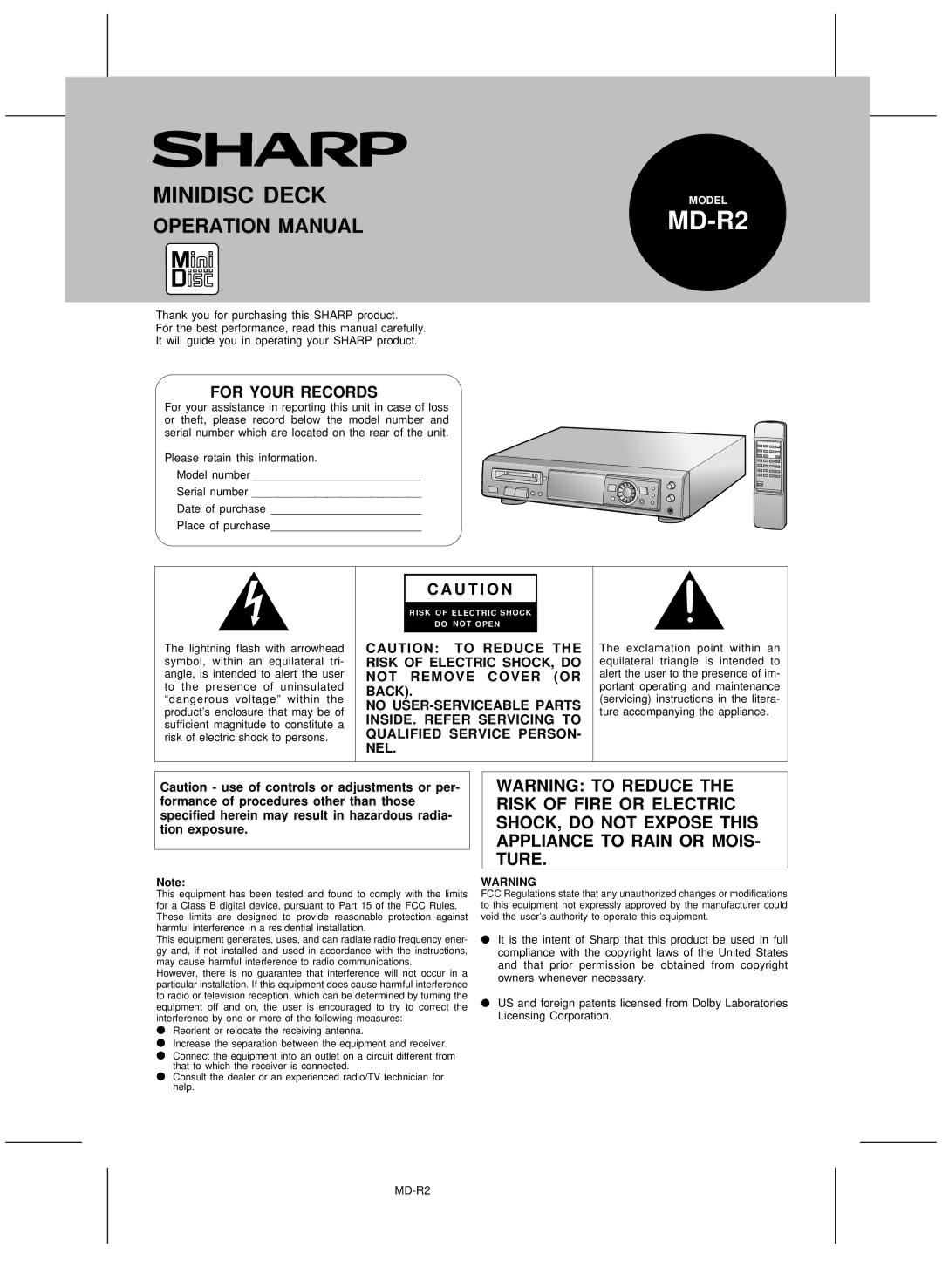 Kenwood MD-R2 operation manual 