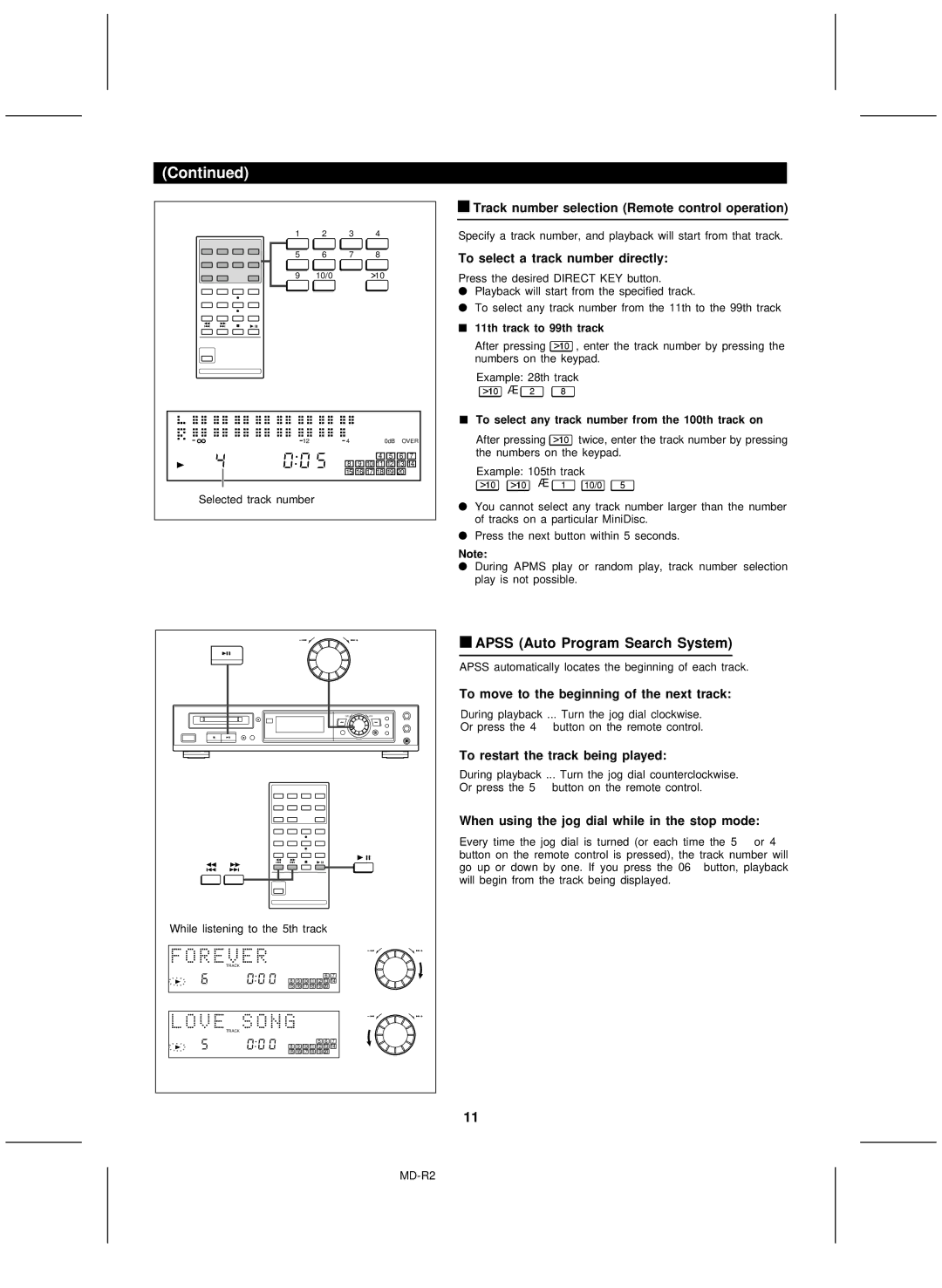 Kenwood MD-R2 operation manual Apss Auto Program Search System 