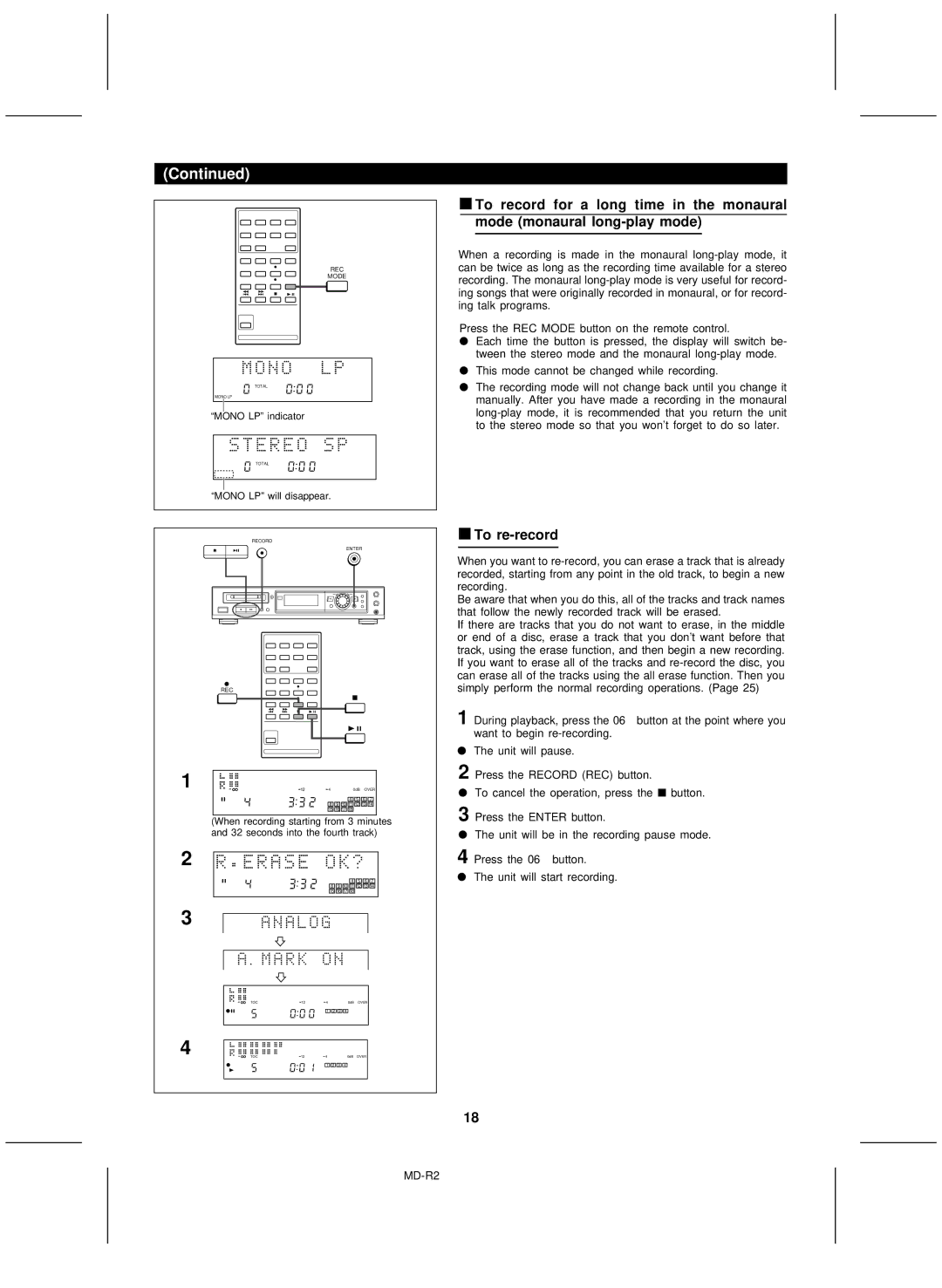 Kenwood MD-R2 operation manual To re-record 