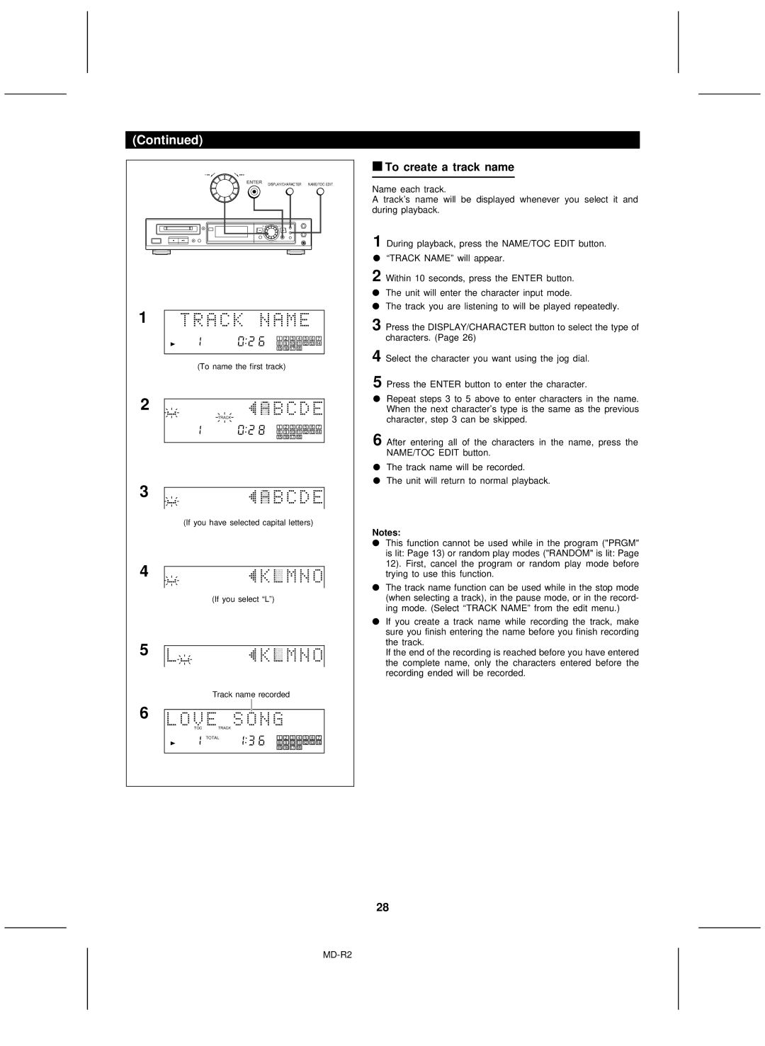 Kenwood MD-R2 operation manual To create a track name 