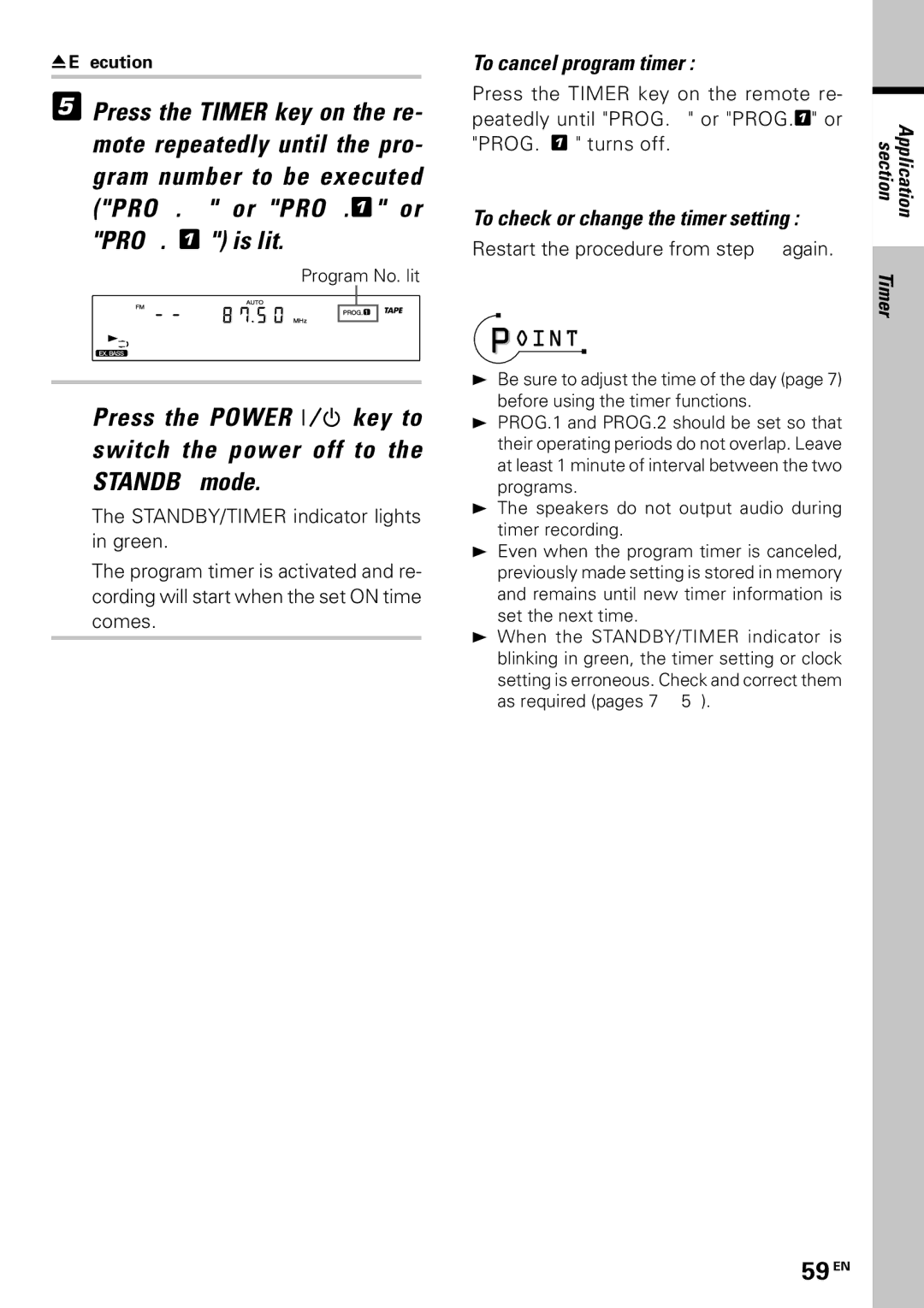 Kenwood MDX-G3 instruction manual Press the Timer key on the re, 59 EN, To cancel program timer 