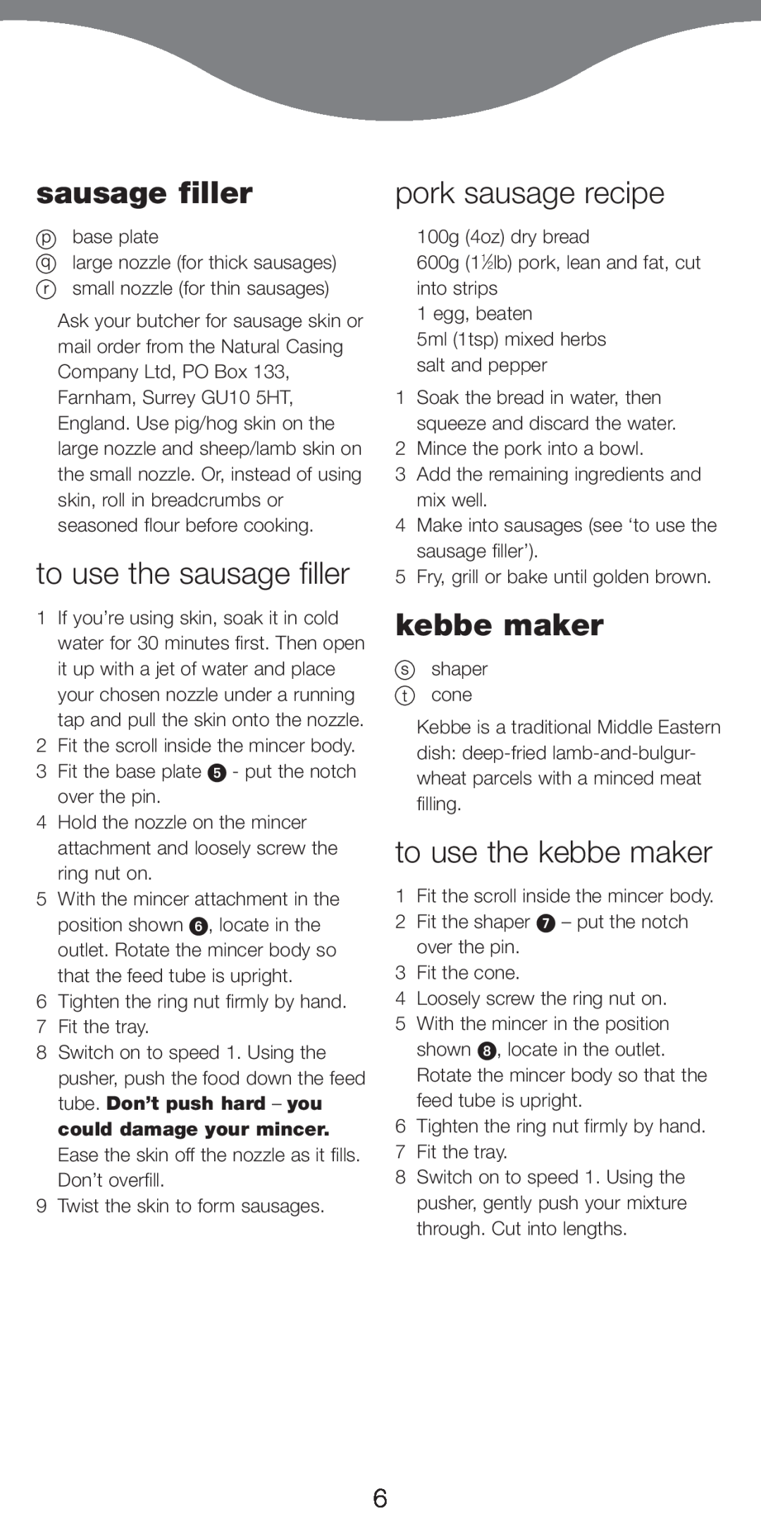 Kenwood MG700 manual to use the sausage filler, pork sausage recipe, to use the kebbe maker 