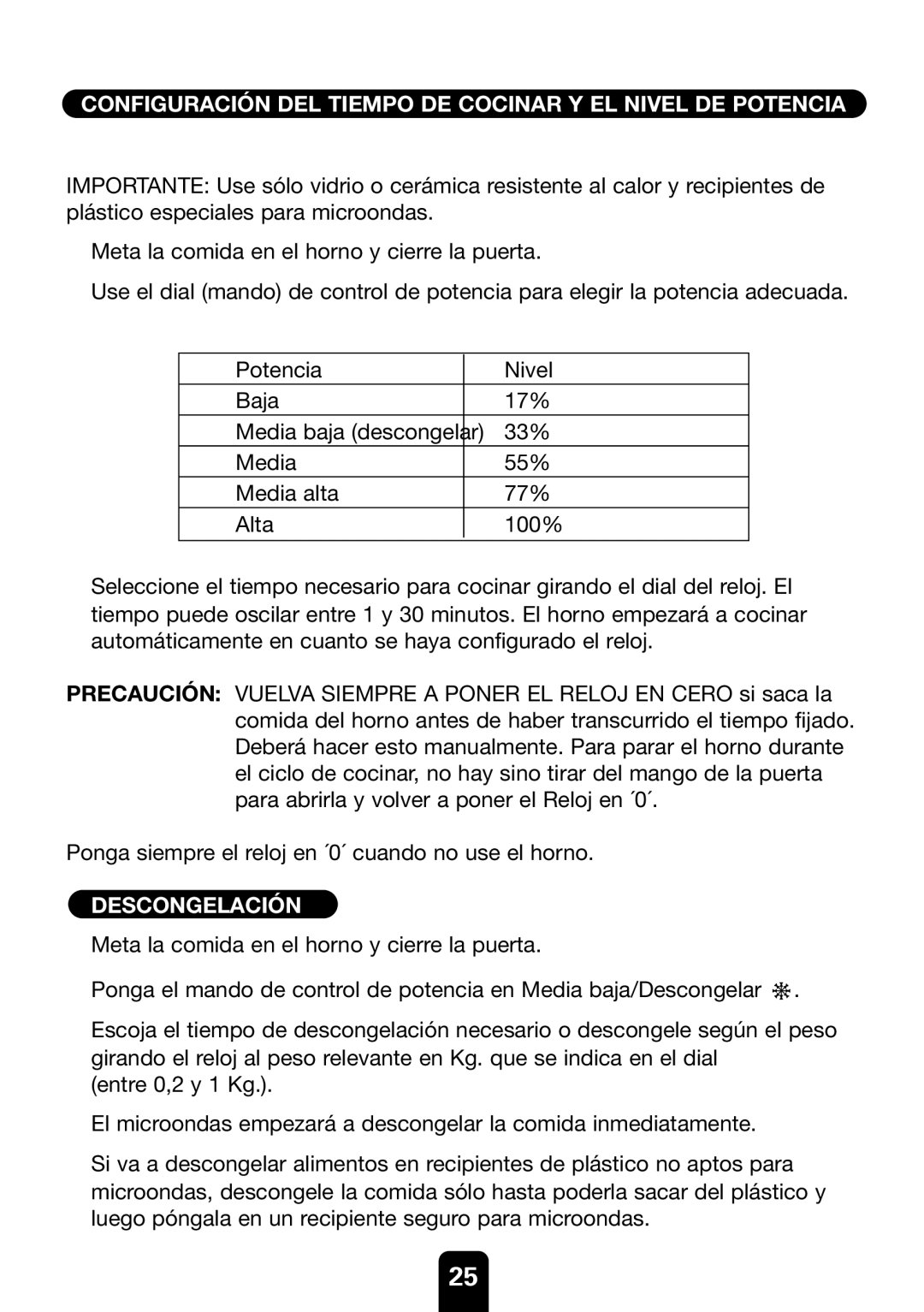 Kenwood MW430M manual Configuración DEL Tiempo DE Cocinar Y EL Nivel DE Potencia, Descongelación 