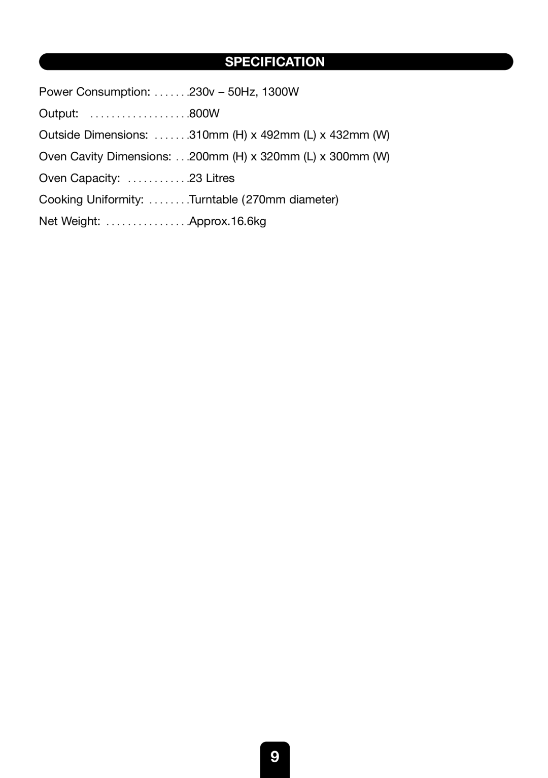 Kenwood MW430M manual Specification 