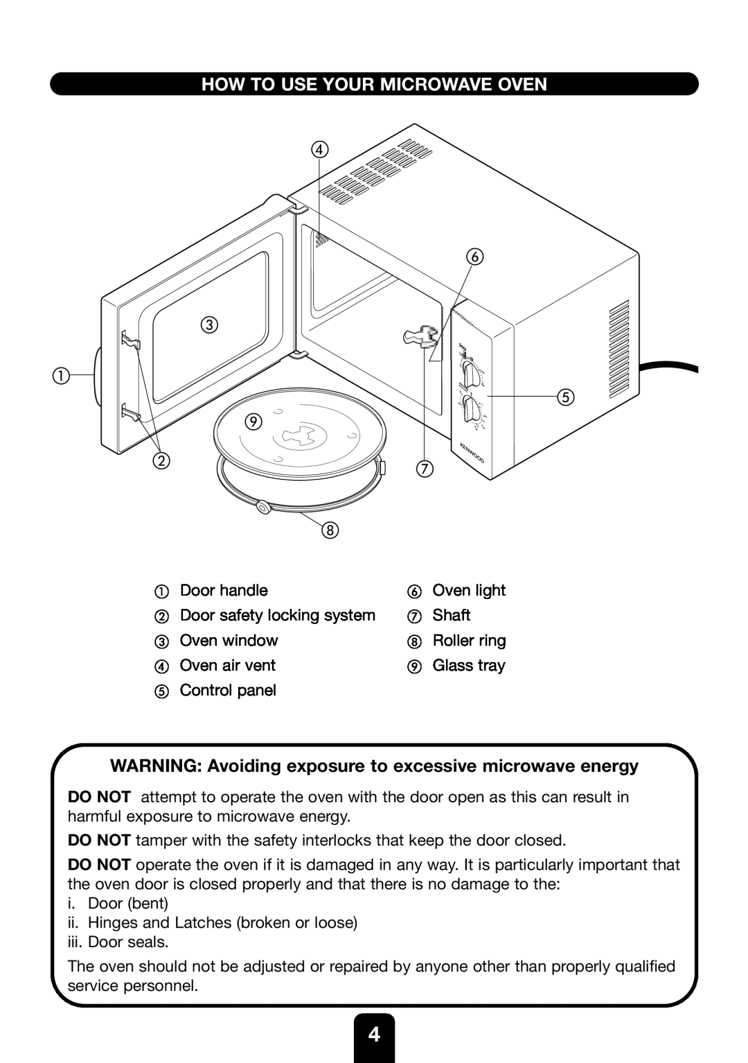 Kenwood MW430M manual How To Use Your Microwave Oven, WARNING Avoiding exposure to excessive microwave energy 