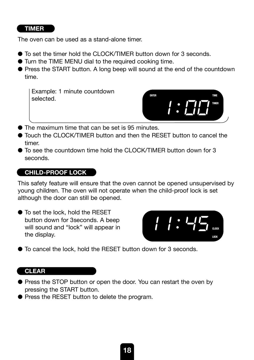 Kenwood MW761E manual Timer, CHILD-PROOF Lock, Clear 