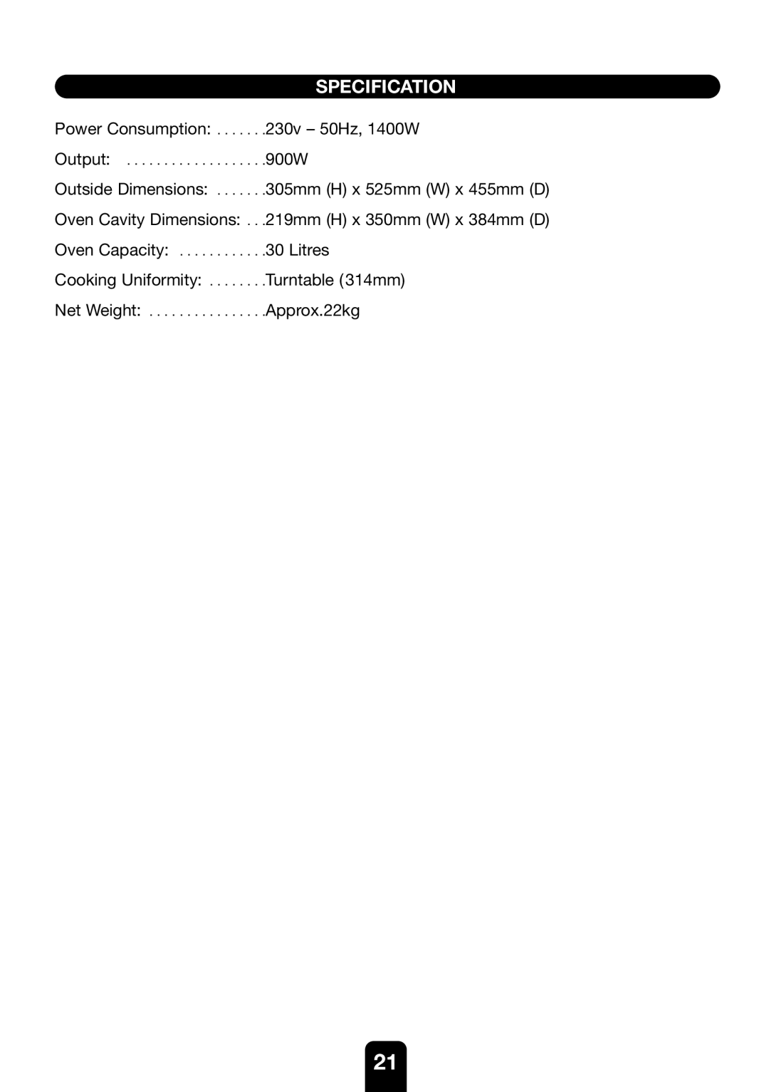 Kenwood MW761E manual Specification 