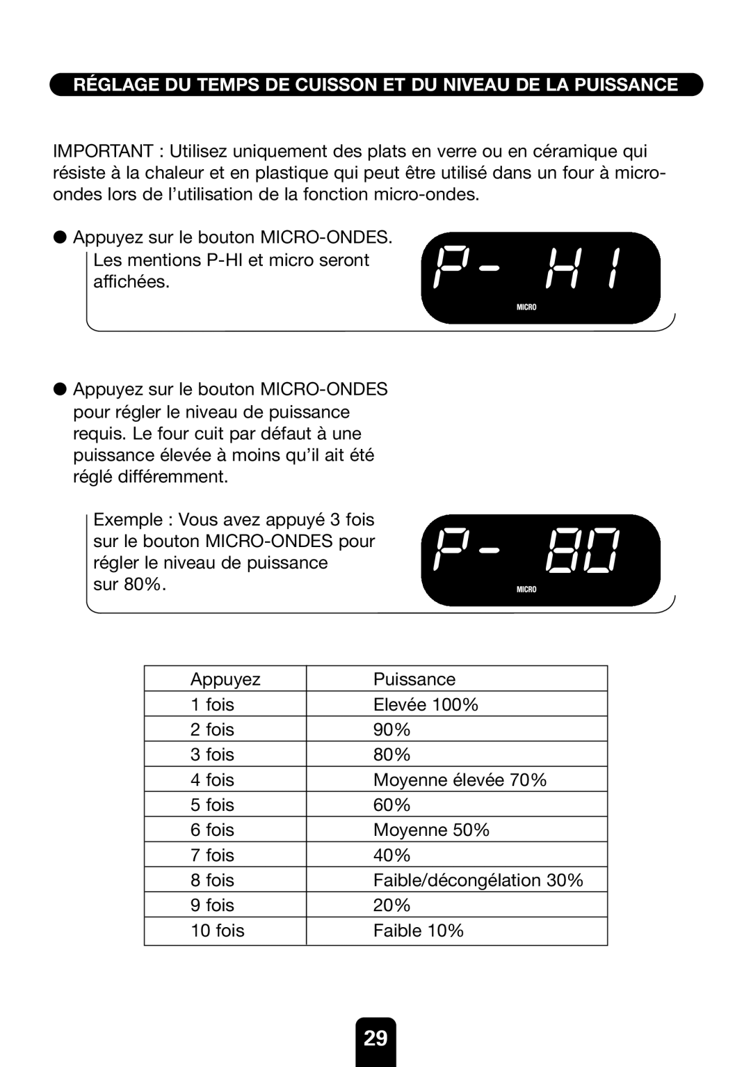 Kenwood MW761E manual Réglage DU Temps DE Cuisson ET DU Niveau DE LA Puissance 