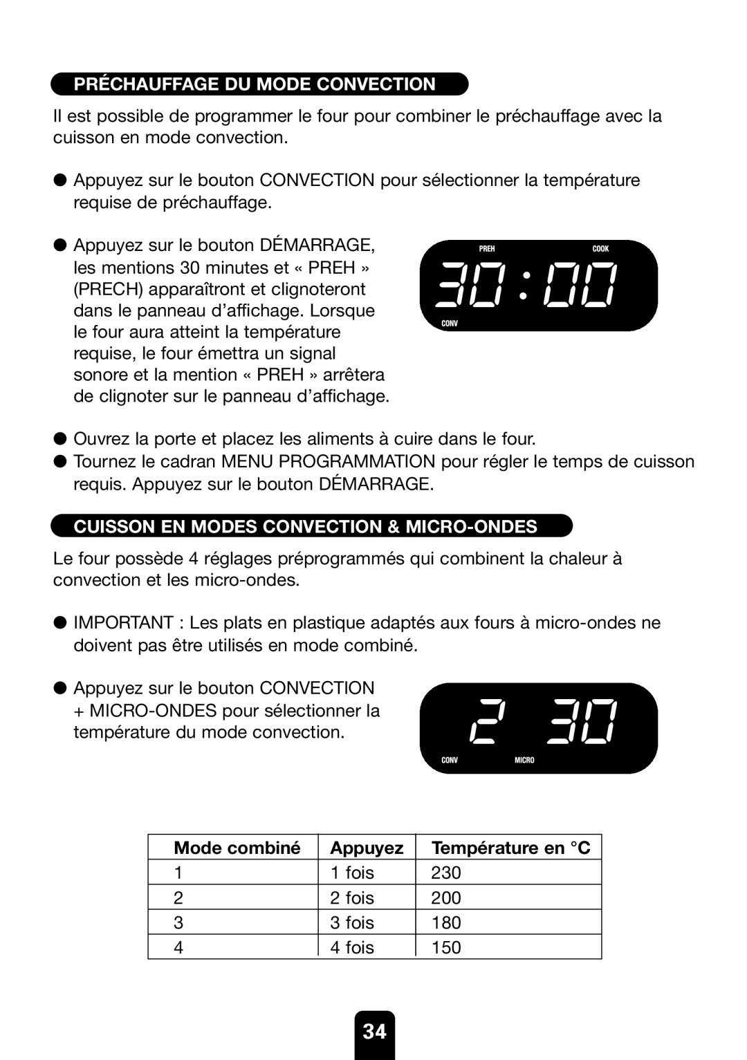 Kenwood MW761E manual Préchauffage DU Mode Convection, Cuisson EN Modes Convection & MICRO-ONDES 