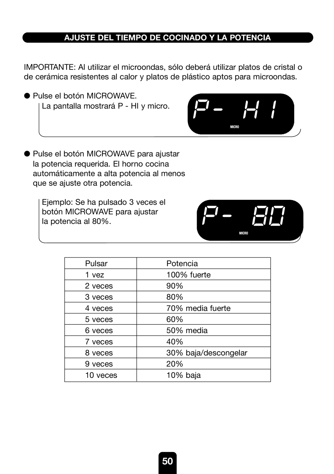 Kenwood MW761E manual Ajuste DEL Tiempo DE Cocinado Y LA Potencia 