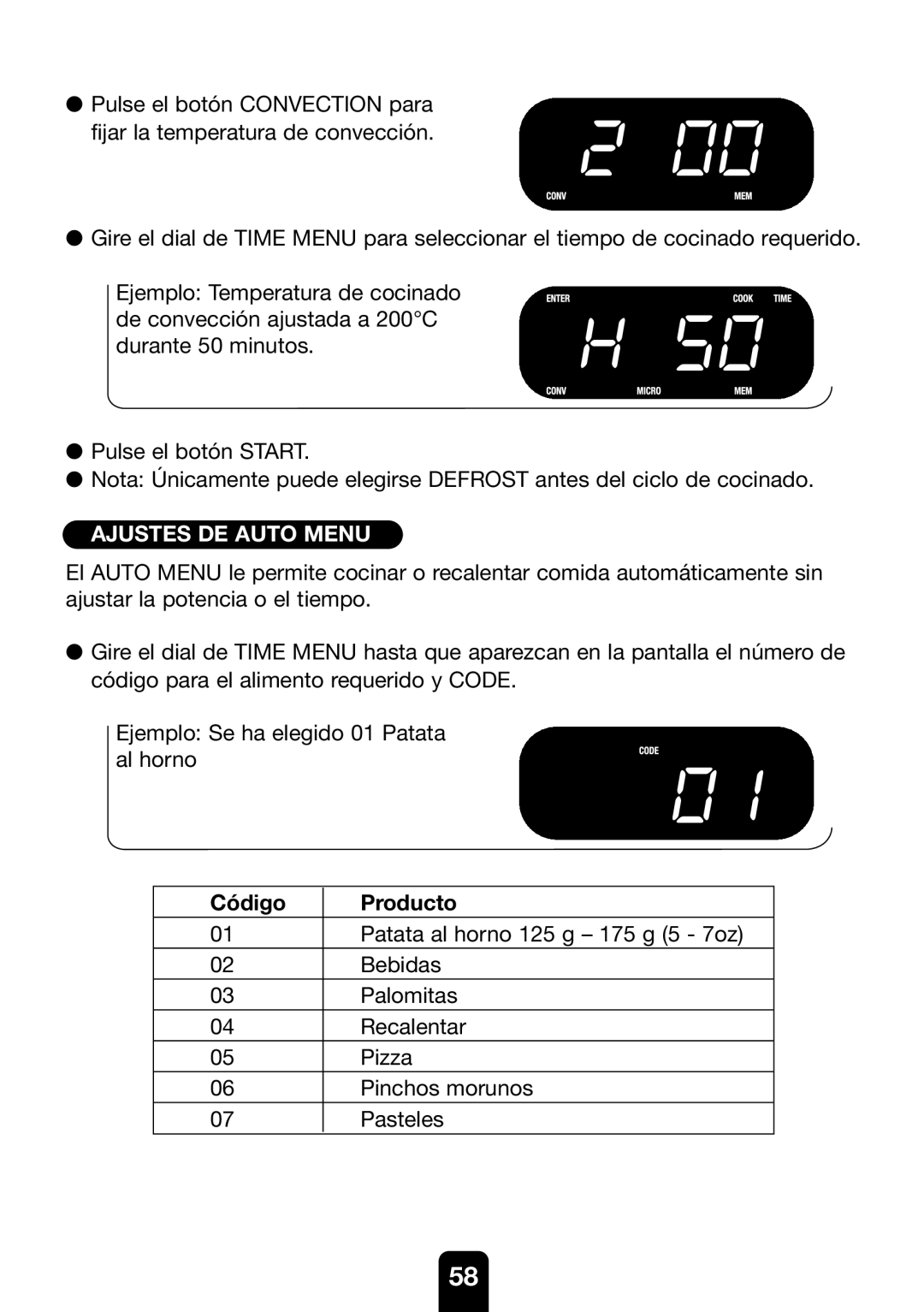 Kenwood MW761E manual Ajustes DE Auto Menu, Código Producto 