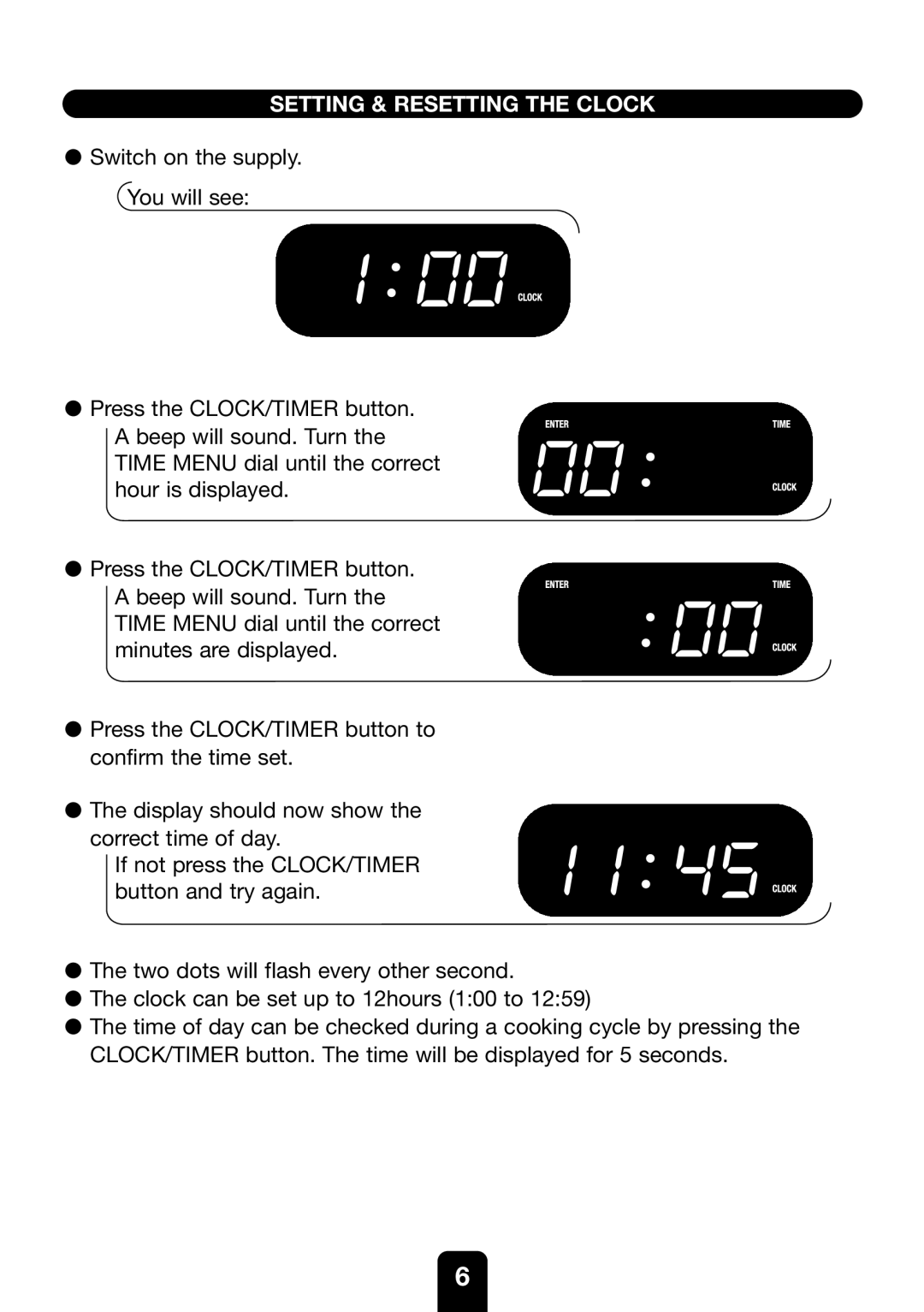 Kenwood MW761E manual Setting & Resetting the Clock 