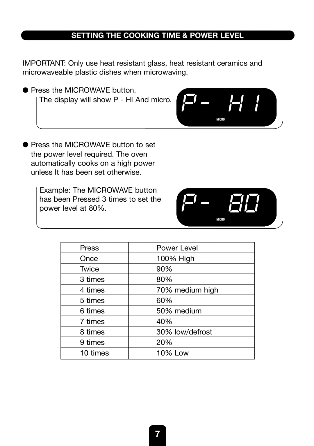 Kenwood MW761E manual Setting the Cooking Time & Power Level 