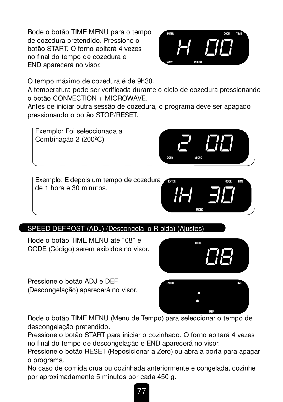 Kenwood MW761E manual Speed Defrost ADJ Descongelação Rápida Ajustes 